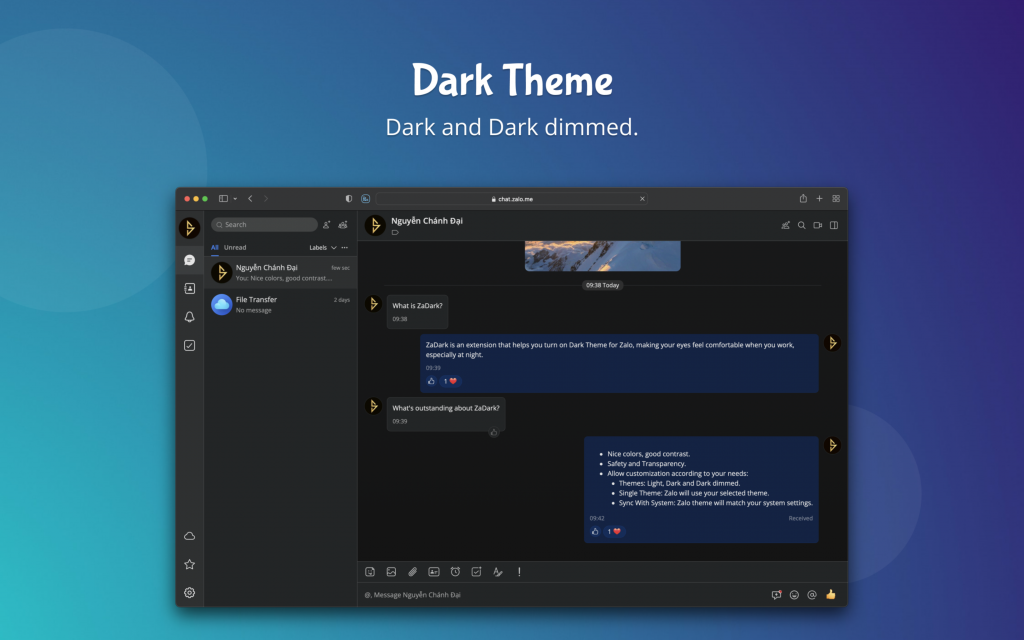 ZaDark Zalo Dark Mode 5 for Mac Free Download